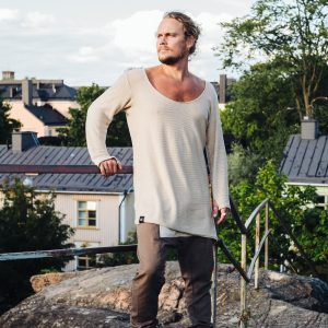 Oversized Knit Cotton Shirt: Deep V Neck Thumb