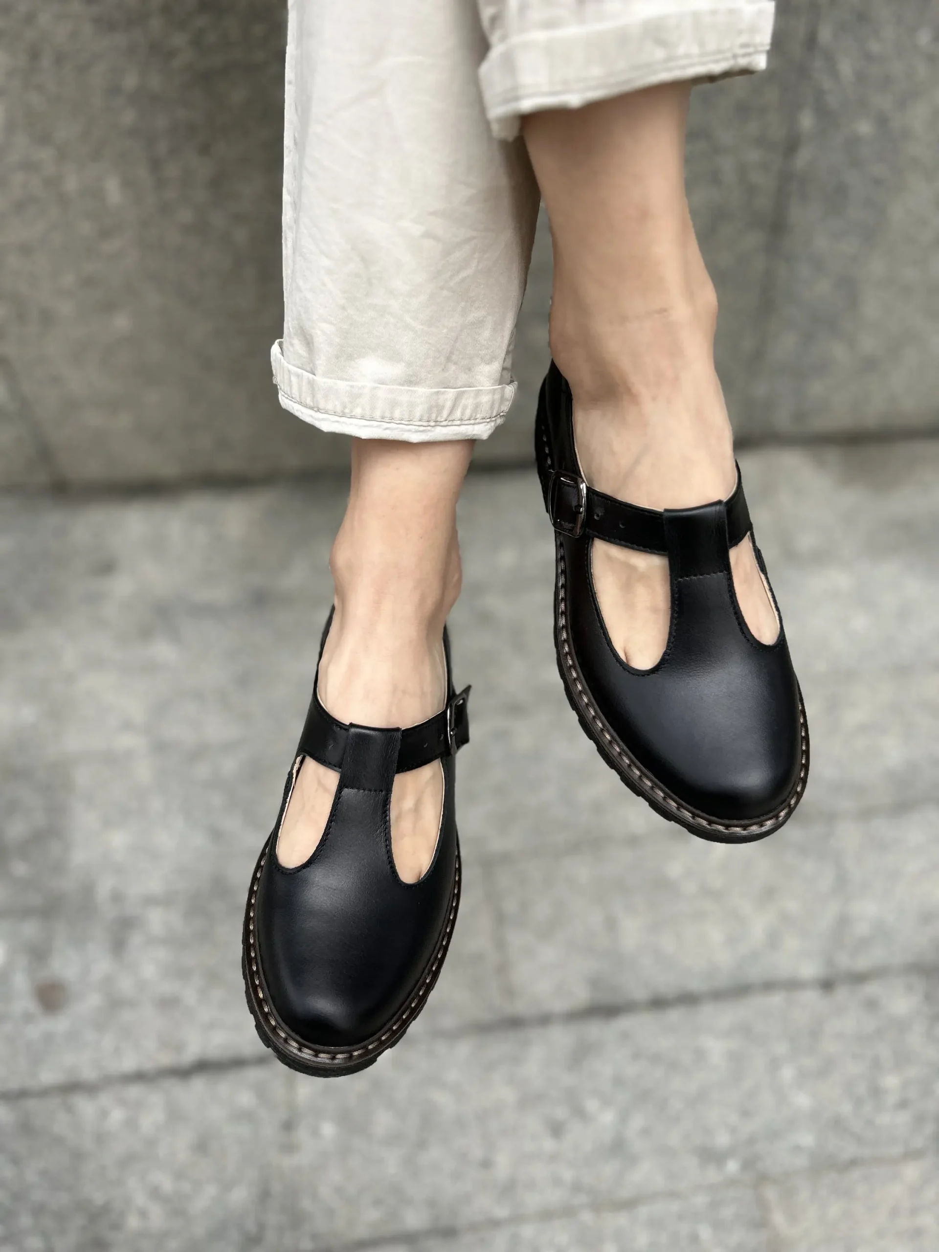 Black Leather T-strap Mary Jane Flats Black Leather T-strap Mary Jane Flats