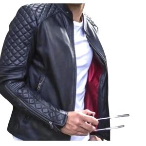 Men's Sheepskin Leather Cafe Racer Jacket Black Motorcycle