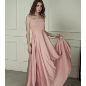 Pink Silk Maxi Dress Elegant A Line Satin