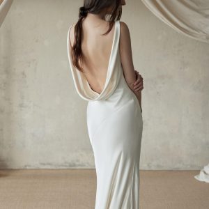 Silk Satin Cowl Back Maxi Dress Elegant Ivory