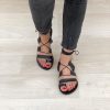 Leather Gladiator Sandals Lace Up Black Summer Shoes