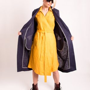 Blue Linen Blazer: Women's Oversized Longline Jacket