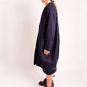 Blue Linen Blazer: Women's Oversized Longline Jacket