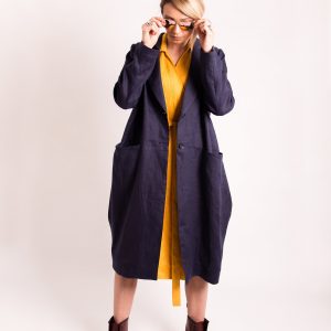 Blue Linen Blazer: Women's Oversized Longline Jacket