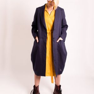 Blue Linen Blazer: Women's Oversized Longline Jacket