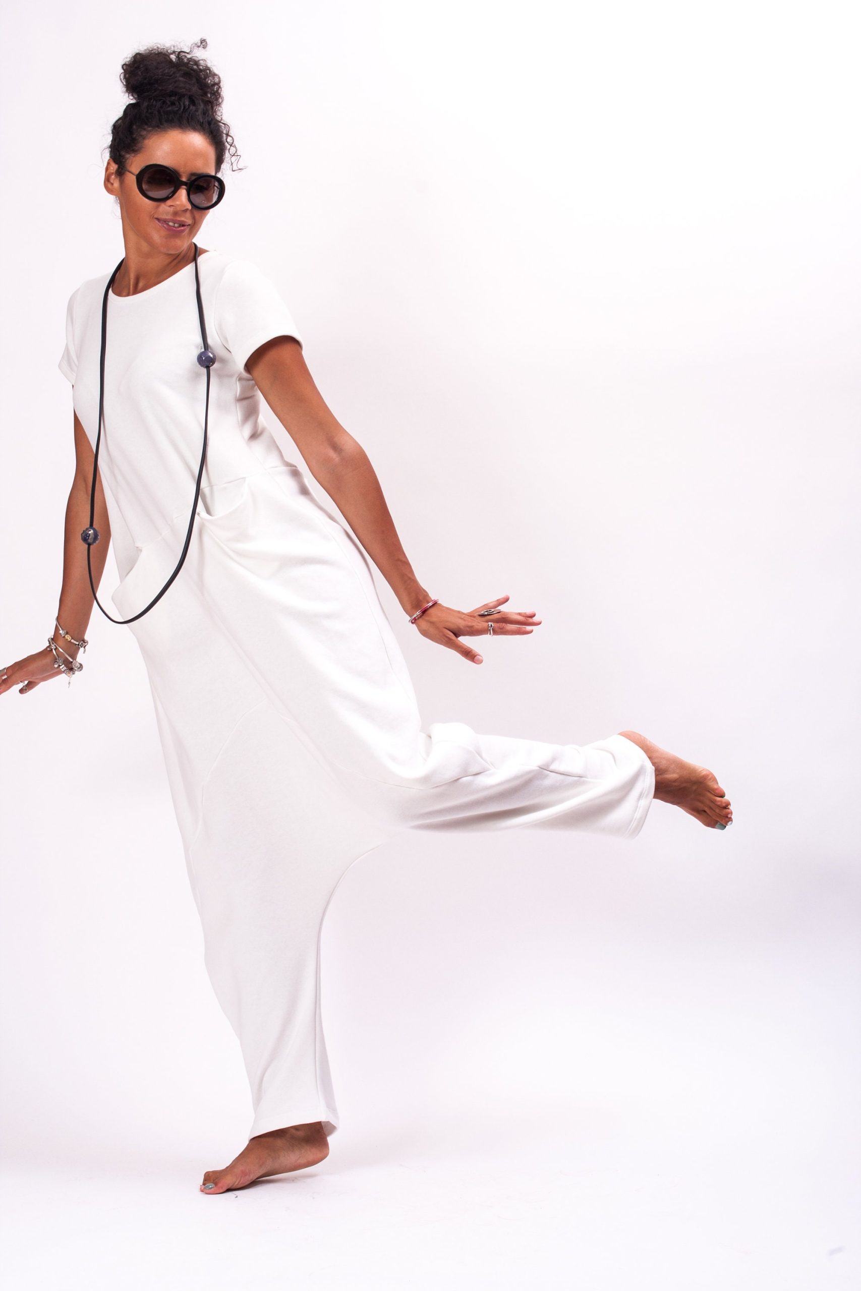 White Cotton Drop Crotch Jumpsuit: Avant Garde Oversized White Cotton Drop Crotch Jumpsuit: Avant Garde Oversized