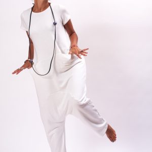 White Cotton Drop Crotch Jumpsuit: Avant Garde Oversized