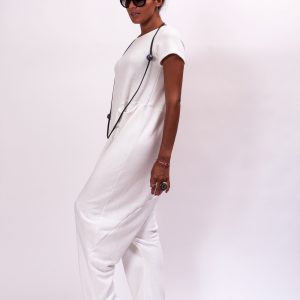 White Cotton Drop Crotch Jumpsuit: Avant Garde Oversized