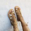 Handmade Gold Leather Gladiator Sandals: Lace Up Greek