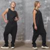Black Linen Jumpsuit: Sleeveless Drop Crotch Overalls