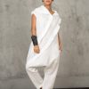 White Linen Jumpsuit: Avant Garde Drop Crotch Overalls