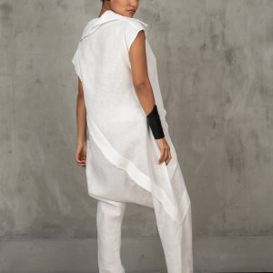 White Linen Jumpsuit: Avant Garde Drop Crotch Overalls