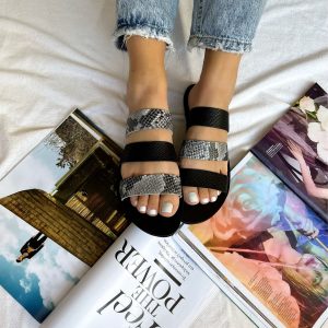 Handmade Sandals Greek Leather Slide Black Strap Summer