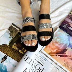 Handmade Sandals Greek Leather Slide Black Strap Summer