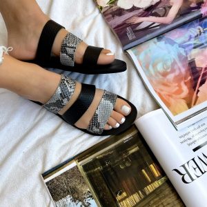 Handmade Sandals Greek Leather Slide Black Strap Summer