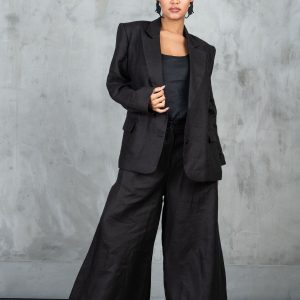 Black Linen Blazer Womens: Oversized Summer Jacket Plus