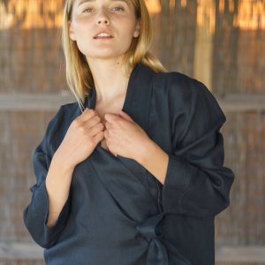 Black Linen Kimono Blazer: Women's Lightweight Robe Jacket
