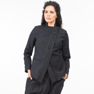 Black Wool Asymmetrical Blazer: Women's Suit Jacket