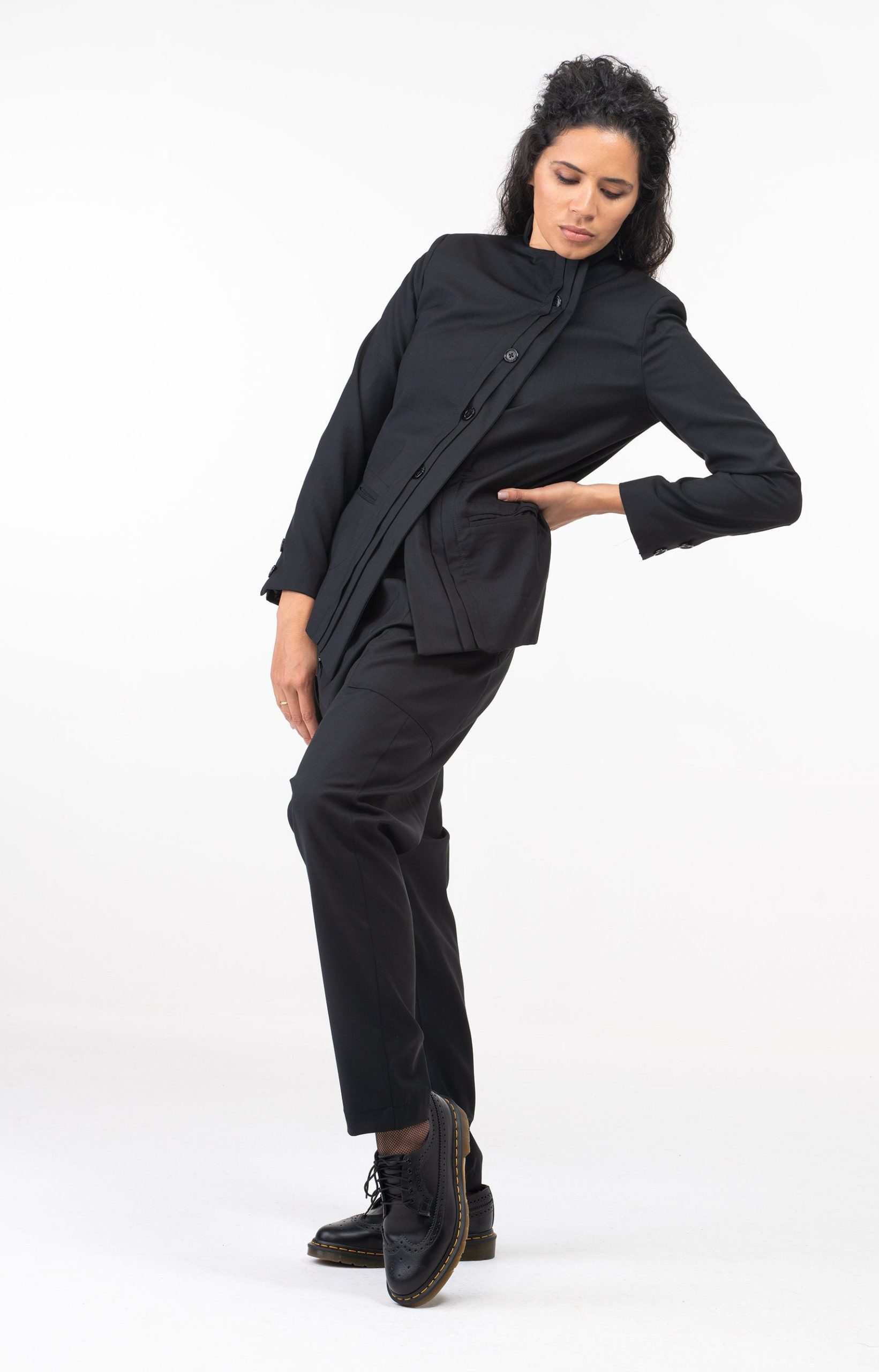 Black Wool Asymmetrical Blazer: Women's Suit Jacket Black Wool Asymmetrical Blazer: Women's Suit Jacket