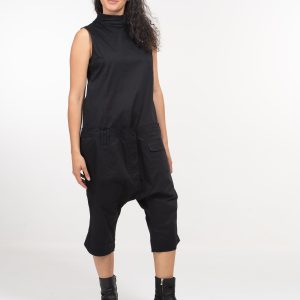 Black Cotton Drop Crotch Jumpsuit: Avant Garde Harem