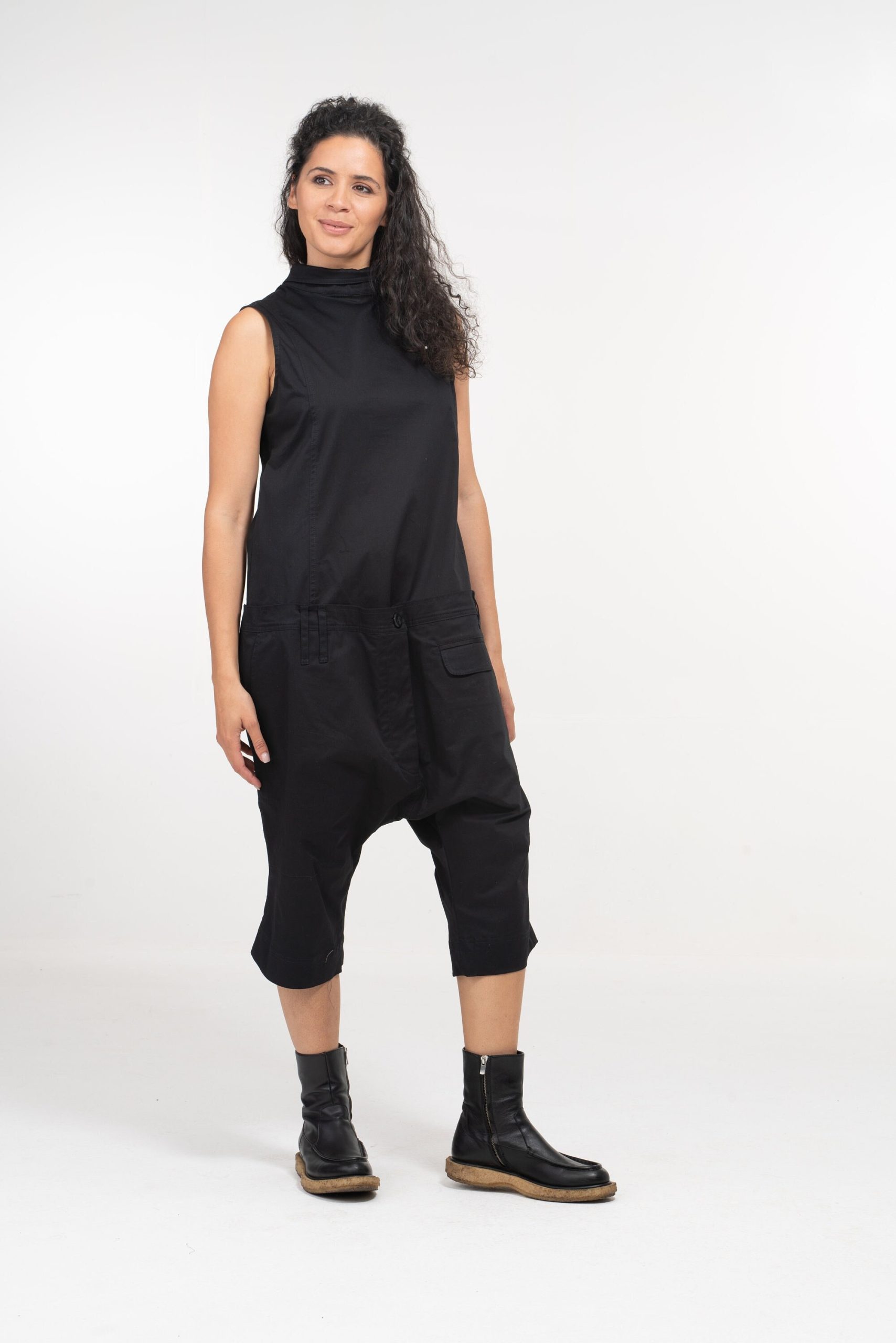 Black Cotton Drop Crotch Jumpsuit: Avant Garde Harem Black Cotton Drop Crotch Jumpsuit: Avant Garde Harem