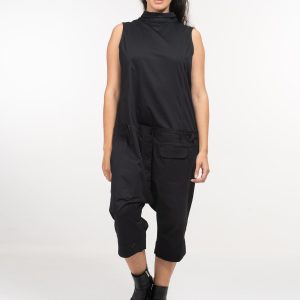 Black Cotton Drop Crotch Jumpsuit: Avant Garde Harem