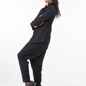 Black Wool Asymmetrical Blazer: Women's Suit Jacket