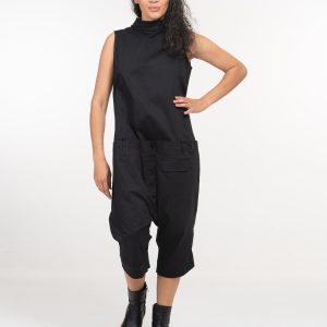 Black Cotton Drop Crotch Jumpsuit: Avant Garde Harem