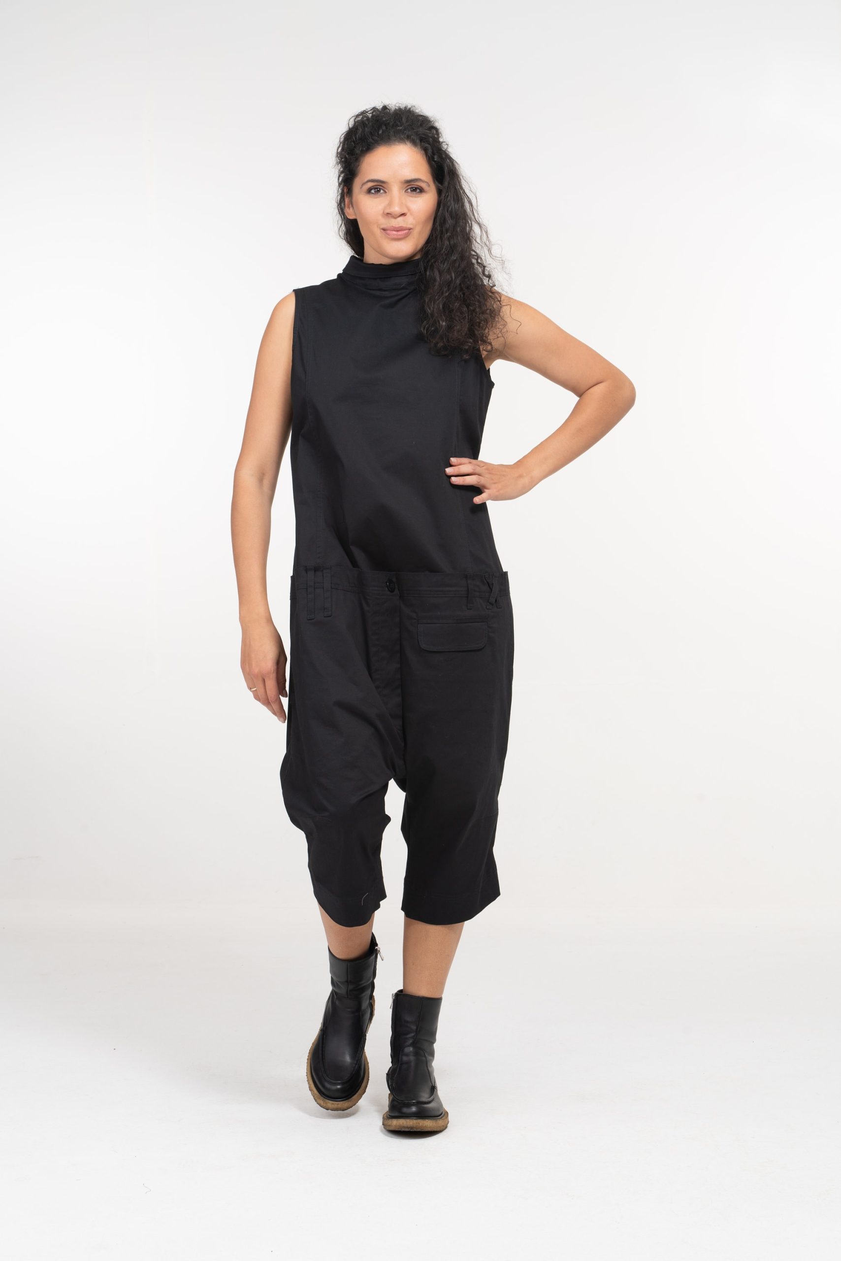 Black Cotton Drop Crotch Jumpsuit: Avant Garde Harem Black Cotton Drop Crotch Jumpsuit: Avant Garde Harem