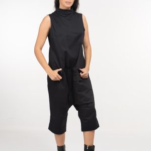 Black Cotton Drop Crotch Jumpsuit: Avant Garde Harem