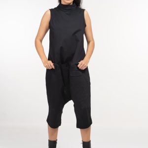 Black Cotton Drop Crotch Jumpsuit: Avant Garde Harem