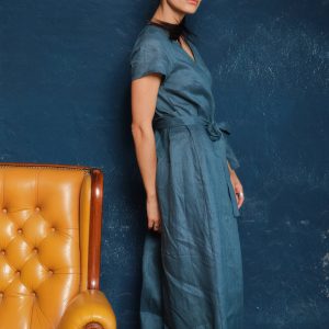 Wide Leg Linen Jumpsuit: Wrap Palazzo Overalls With