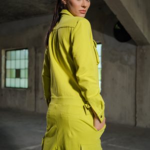 Handmade Lemon Green Cotton Utility Jumpsuit: Plus Sizes
