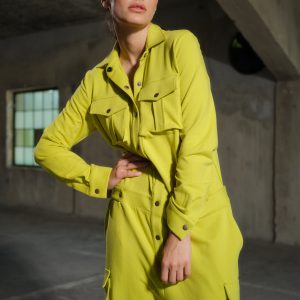 Handmade Lemon Green Cotton Utility Jumpsuit: Plus Sizes