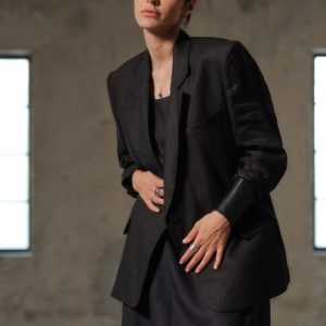Oversized Black Linen Blazer Boxy Fit Plus Sizes