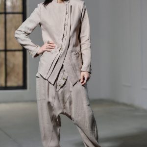 Beige Linen Blazer Avant Garde Italian Jacket