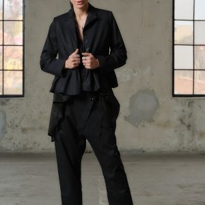 Handmade Black Organic Cotton Peplum Blazer Avant Garde