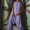 Lilac Linen Jumpsuit: Avant Garde Drop Crotch Overalls