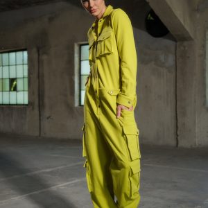 Handmade Lemon Green Cotton Utility Jumpsuit: Plus Sizes