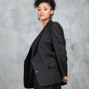 Black Linen Blazer Womens: Oversized Summer Jacket Plus