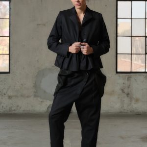 Handmade Black Organic Cotton Peplum Blazer Avant Garde