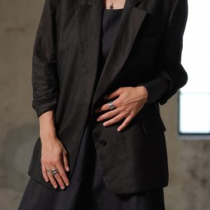 Oversized Black Linen Blazer Boxy Fit Plus Sizes