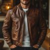 Men's Handmade Brown Sheepskin Leather Biker Jacket