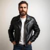 Handmade Men's Black Genuine Leather Biker Motorcycle Jacket