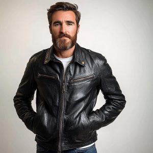 Handmade Men's Black Genuine Leather Biker Motorcycle Jacket