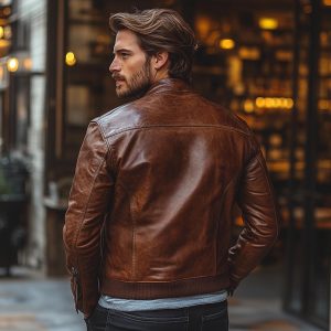Men's Handmade Brown Sheepskin Leather Biker Jacket