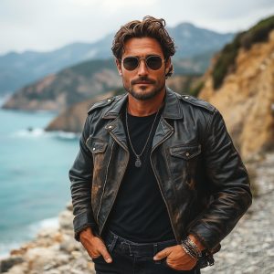 Handmade Sheepskin Leather Motorcycle Jacket Black Biker Style