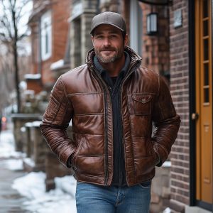 Men's Distressed Brown Sheepskin Leather Motorcycle Jacket