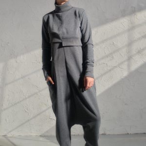 Avant Garde Cotton Jumpsuit Set Asymmetrical Top Drop